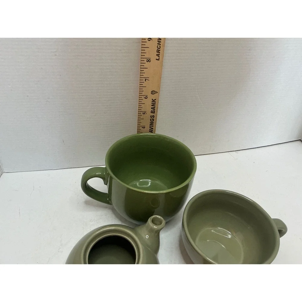 Pier 1 Tea for One Set Sage Green Ceramic Stackable Teapot and Cup Small Minimal